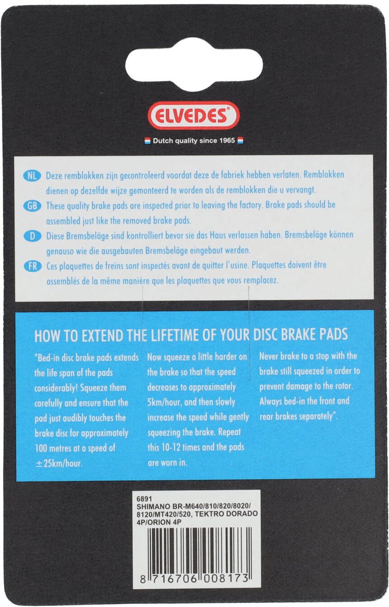 Plaquettes de frein organiques Elvedes | 4 pistons