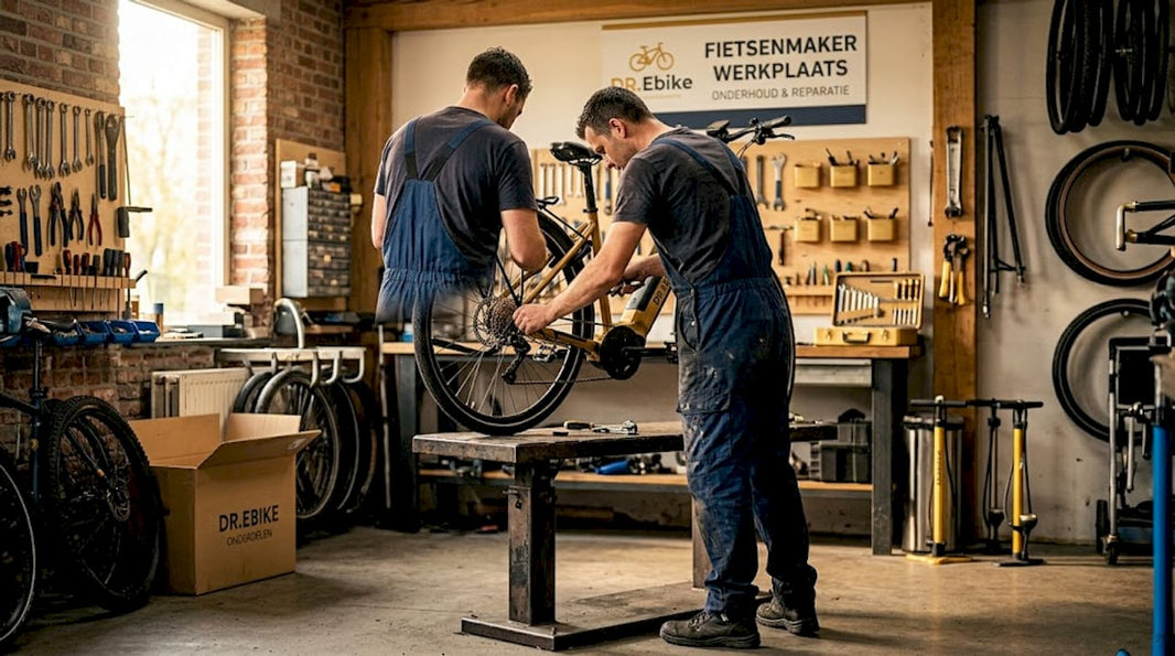 In de werkplaats zorgt de fietsenmaker ervoor dat iedere fiets weer tiptop in orde is.