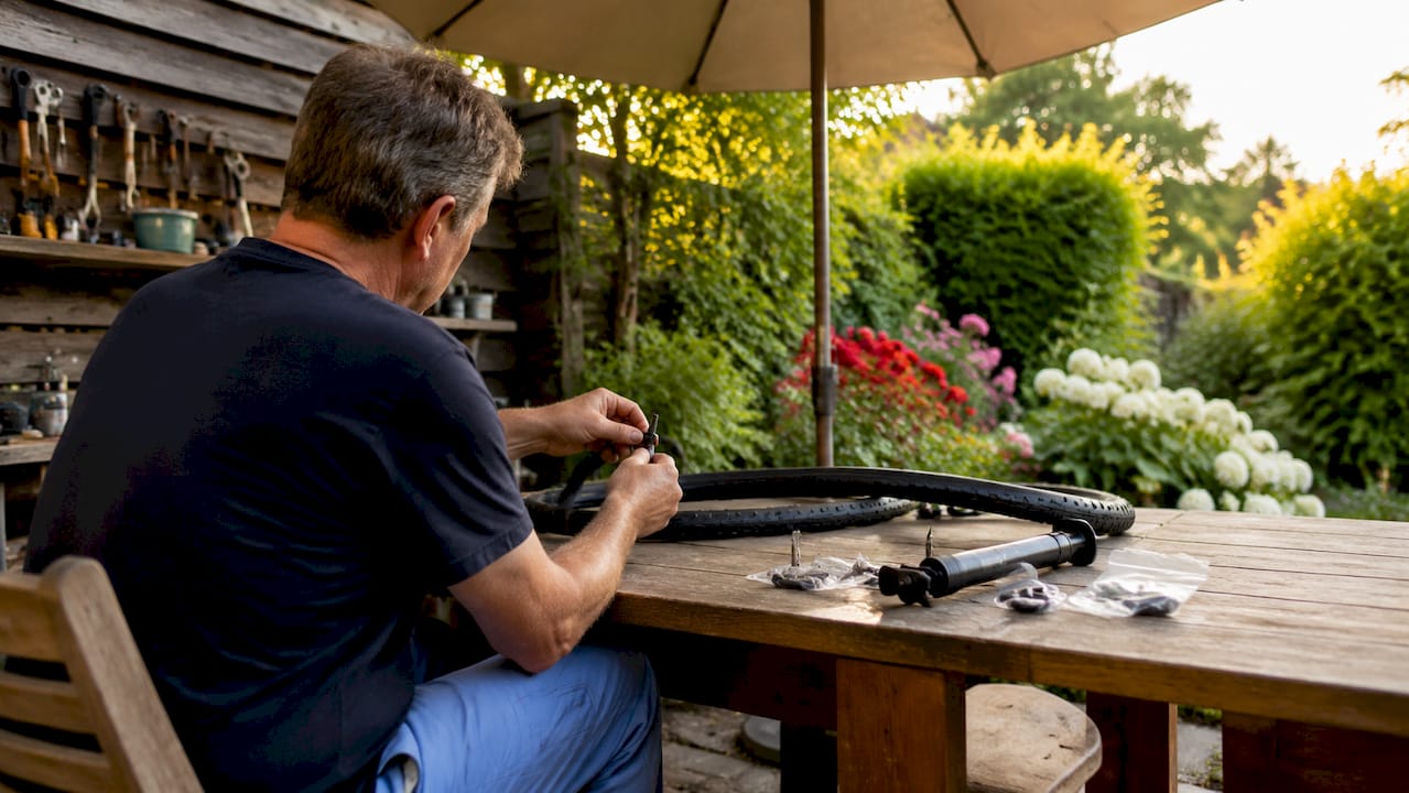 Man laat zien hoe je thuis zelf een fietsventiel repareert