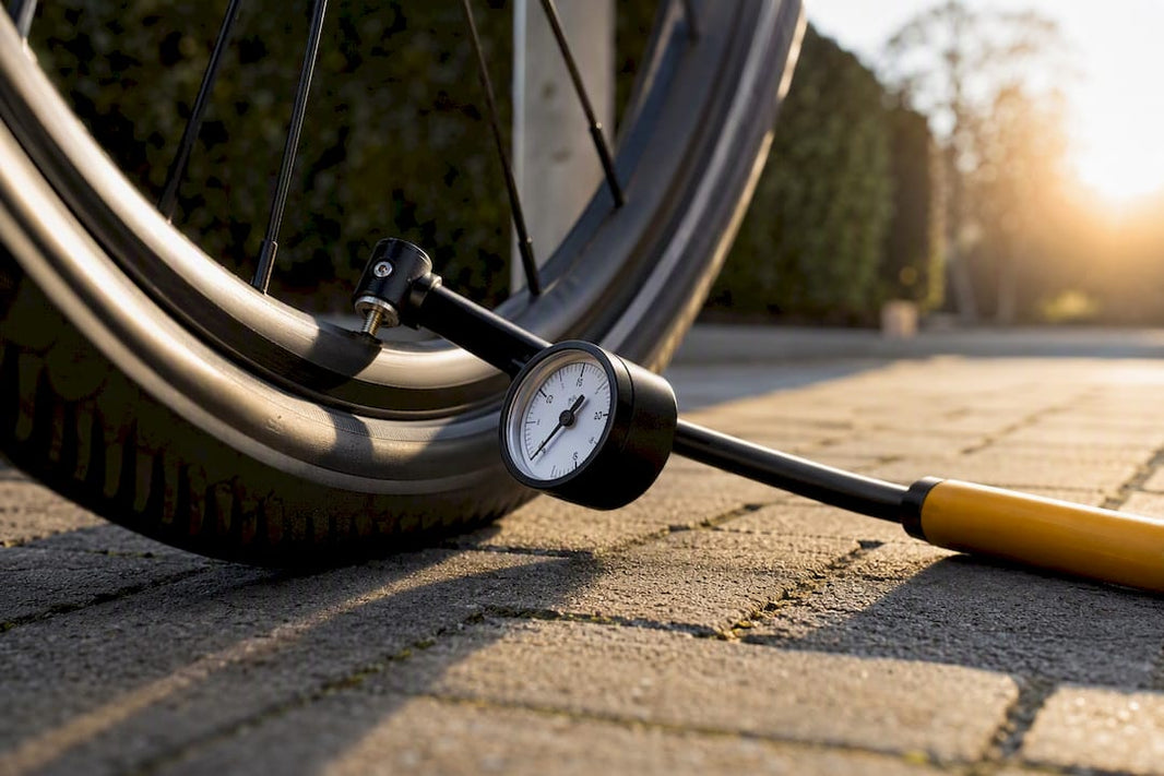 De manometer meet de bandenspanning van de e-bike