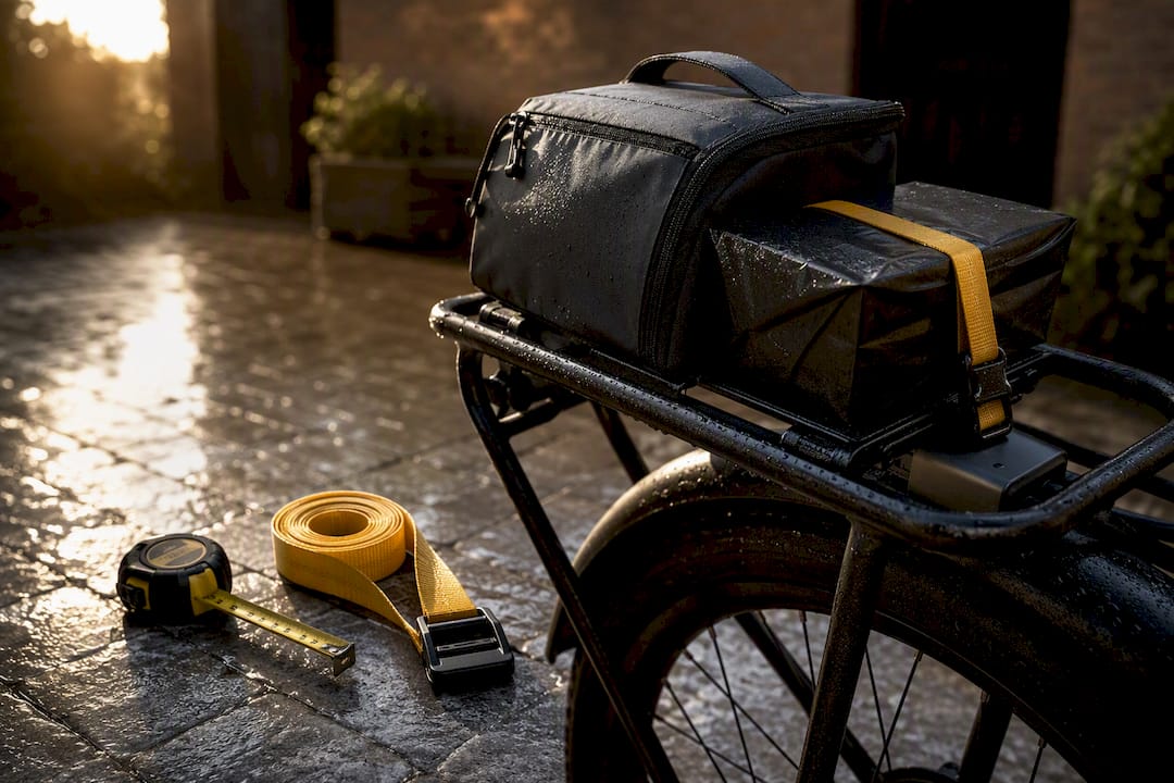 Bagagedrager met fietstas en spanband