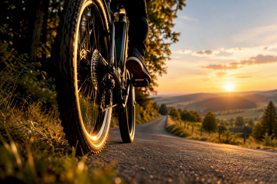 Anonieme e-bike op een steile Belgische heuvelweg