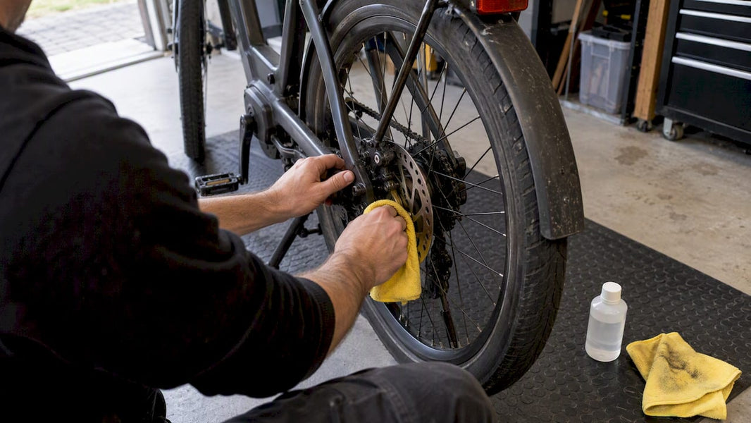 Vetvlek op de remschijf van een e-bike