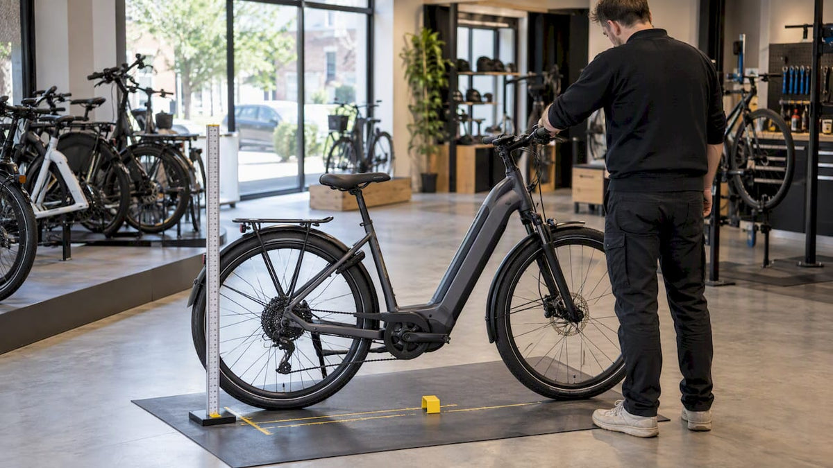 E-bike met meetlat voor framemaat